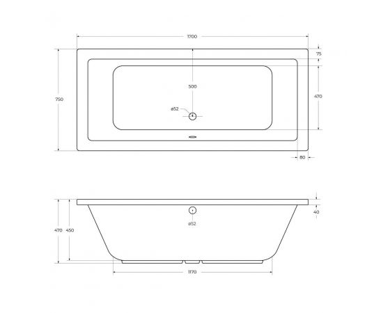 Акриловая ванна CEZARES PLANE-170-75-45-W37_, изображение 3