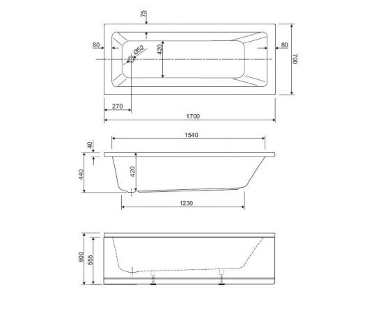 Акриловая ванна CEZARES PLANE SOLO MINI-170-70-42-W37_, изображение 3