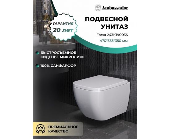 Унитаз Ambassador Forsa 243K19003S 475х360х350 подвесной_, изображение 7