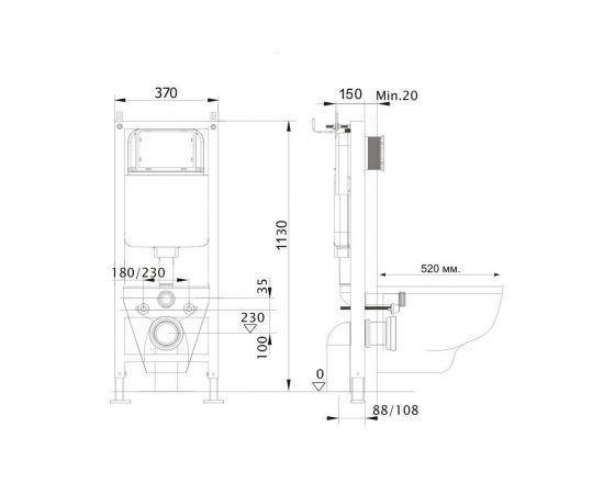 Инсталляция для подвесного унитаза узкая Aquatek Standart 37 INS-0000017  1130х370х150 мм_, изображение 3