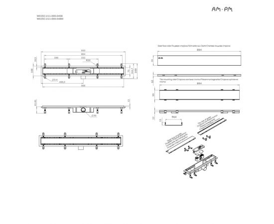 Трап для душа линейный AM.PM PrimeFlow W02SC-U11-090-04SB универсальный затвор Tile 90 см_, изображение 25