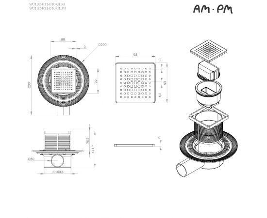 Трап для душа точечный  AM.PM MasterFlow W01BD-P11-010-01SB универсальный затвор Cut Gradient 10 см_, изображение 13