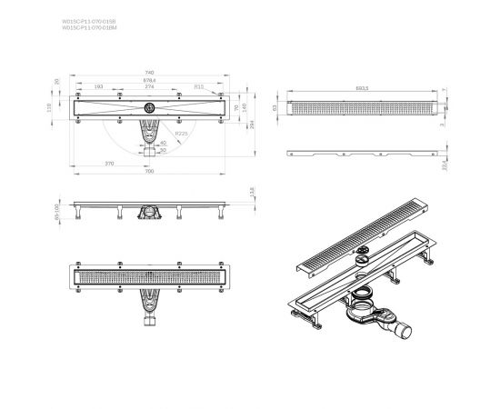 Трап для душа линейный AM.PM MasterFlow W01SC-P11-070-01SB универсальный затвор Cut Gradient 70 см_, изображение 13