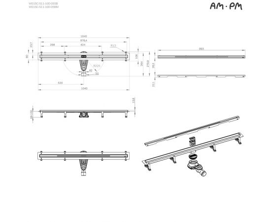 Трап для душа линейный AM.PM MasterFlow W01SC-S11-100-05SB универсальный затвор Slim line 100 см_, изображение 13