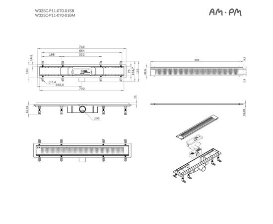 Трап для душа линейный AM.PM PrimeFlow W02SC-P11-070-01SB универсальный затвор Cut Gradient 70 см_, изображение 13