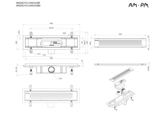 Трап для душа линейный AM.PM PrimeFlow W02SC-P11-040-01SB универсальный затвор Cut Gradient 40 см_, изображение 13