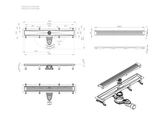 Трап для душа линейный AM.PM MasterFlow W01SC-P11-070-01BM универсальный затвор Cut Gradient 70 см_, изображение 13