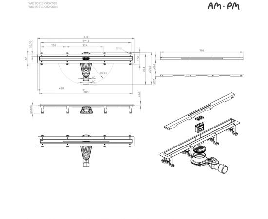 Трап для душа линейный AM.PM MasterFlow W01SC-S11-080-05BM универсальный затвор Slim line 80 см_, изображение 13