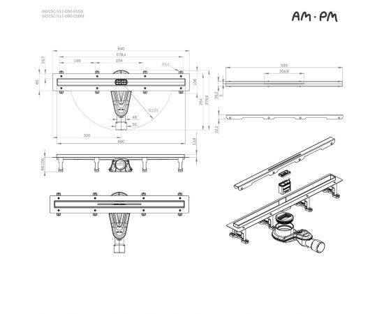 Трап для душа линейный AM.PM MasterFlow W01SC-S11-060-05SB универсальный затвор Slim line 60 см_, изображение 13