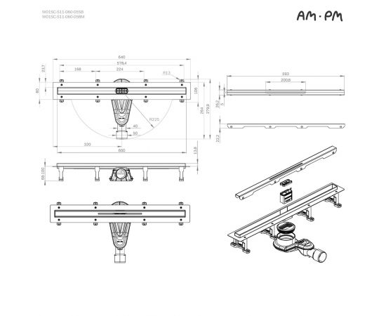 Трап для душа линейный AM.PM MasterFlow W01SC-S11-060-05BM универсальный затвор Slim line 60 см_, изображение 13