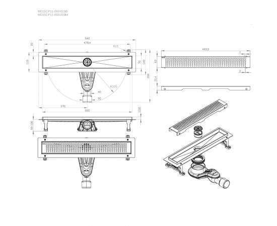 Трап для душа линейный AM.PM MasterFlow W01SC-P11-050-01BM универсальный затворьный Cut Gradient 50 см_, изображение 13