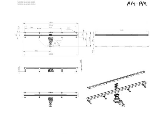 Трап для душа линейный AM.PM MasterFlow W01SC-S11-100-05BM универсальный затвор Slim line 100 см_, изображение 13