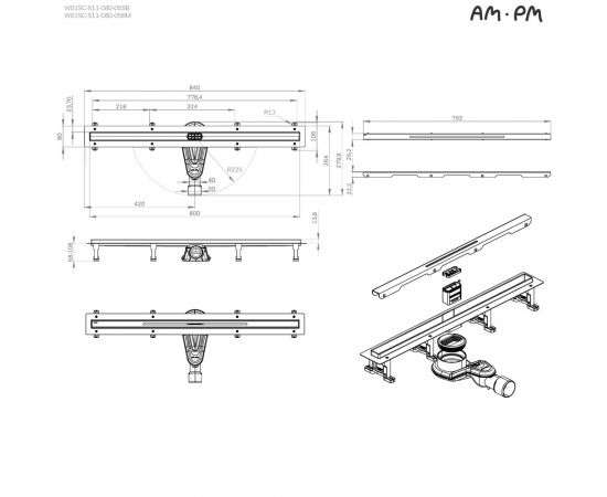 Трап для душа линейный AM.PM MasterFlow W01SC-S11-080-05SB универсальный затвор Slim line 80 см_, изображение 13