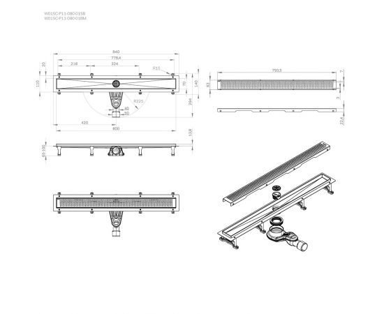 Трап для душа линейный AM.PM MasterFlow W01SC-P11-080-01BM универсальный затвор Cut Gradient 80 см_, изображение 13