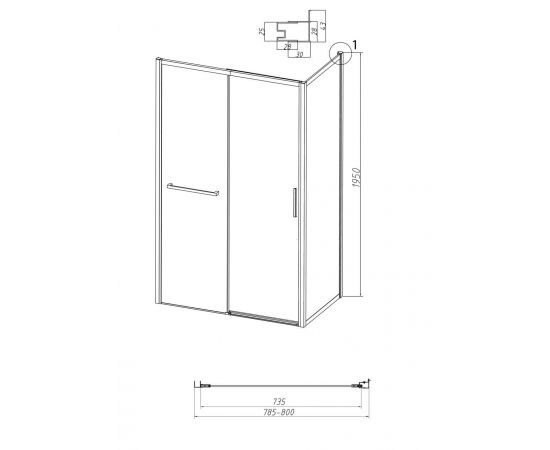 Боковая стенка Grossman 200.K33.05.80.21.00 Style 80х195 см черный матовый стекло прозрачное_, изображение 12