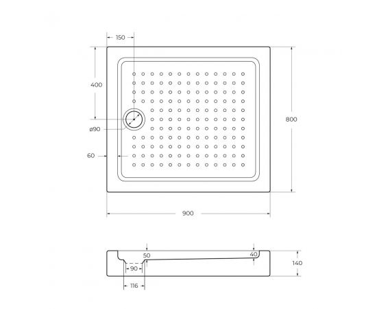 Акриловый поддон Cezares TRAY-A-AH-90/80-15-W_, изображение 2