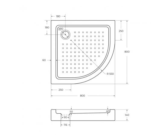 Акриловый поддон Cezares TRAY-A-R-80-550-15-W_, изображение 2