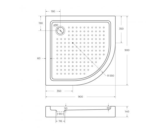 Акриловый поддон Cezares TRAY-A-R-90-550-15-W-W0_, изображение 2