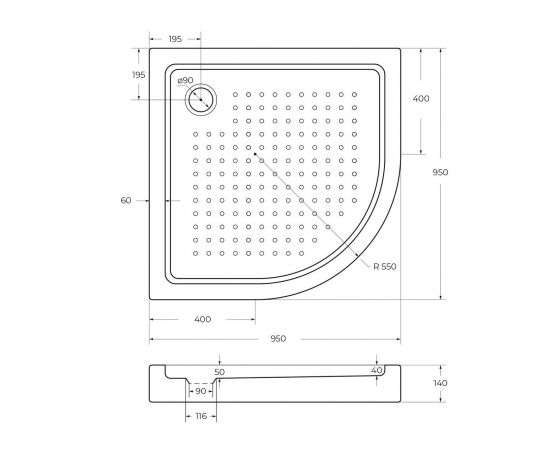 Акриловый поддон Cezares TRAY-A-R-95-550-15-W_, изображение 2