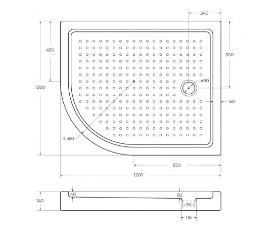 Акриловый поддон Cezares TRAY-A-RH-120/100-550-15-W-R_, изображение 2