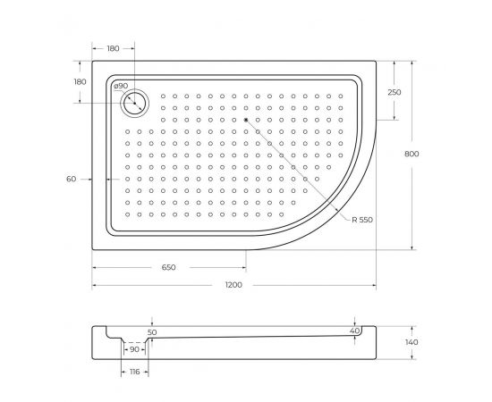 Акриловый поддон Cezares TRAY-A-RH-120/80-550-15-W-L_, изображение 2