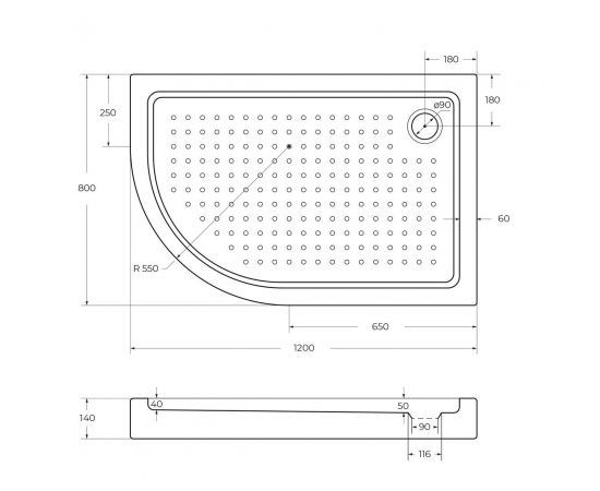 Акриловый поддон Cezares TRAY-A-RH-120/80-550-15-W-R_, изображение 2