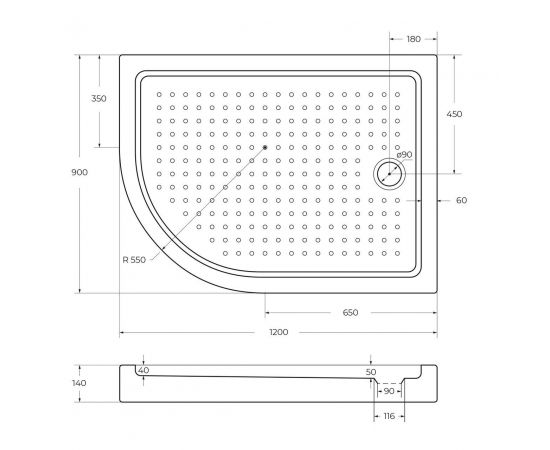 Акриловый поддон Cezares TRAY-A-RH-120/90-550-15-W-R_, изображение 2