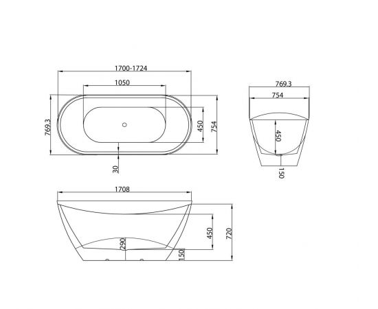 Ванна отдельностоящая Grossman GR-2104 Galaxy 170x75x72_, изображение 7