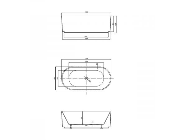 Ванна акриловая Vincea VBT-426-1700 1700х800х580 цвет белый щелевой перелив_, изображение 4