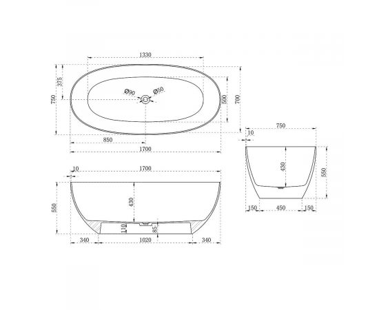 Ванна прозрачная Vincea VBT-6T01B 1700х750х550 цвет черный_, изображение 6