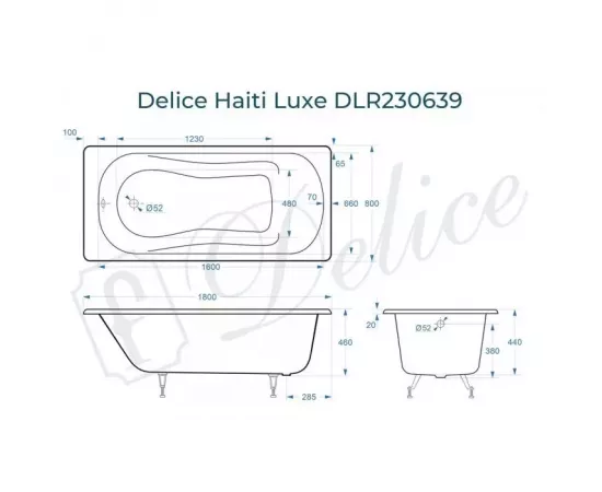 Ванна чугунная Delice Haiti Luxe 180х80 DLR230639 с ножками_, изображение 2