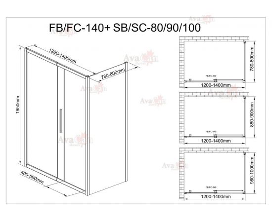 Душевой уголок AvaCan FB 120-140 + SB 80 MT_, изображение 12