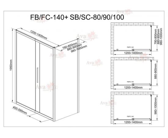 Душевой уголок AvaCan FB 120-140  + SB 100 MT_, изображение 13