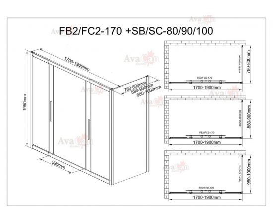 Душевой уголок AvaCan FB2 170-190  + SB80 MT_, изображение 12