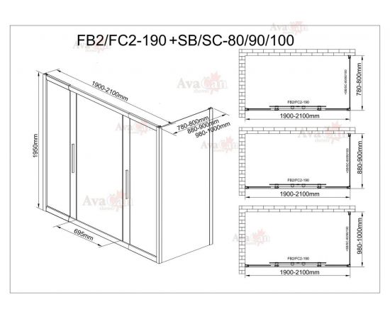 Душевой уголок AvaCan FB2 190-210  + SB80 MT_, изображение 12