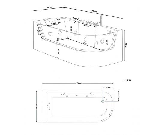 Ванна Ceruttispa C-403A R акриловая гидромассажная 1700x800x580_, изображение 4