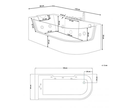 Ванна Ceruttispa C-403A L акриловая гидромассажная 1700x800x580_, изображение 4