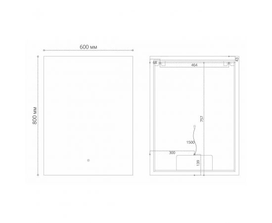 Зеркало Grossman PRAGMA-норма 600х800х45 LED с сенсорным выключателем и подогревом_, изображение 3