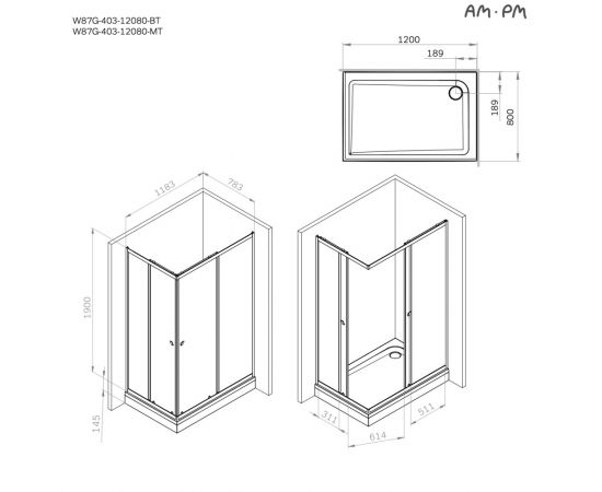 Душевое ограждение  AM.PM Sunny W87G-403-12080-MT 120x80 см без поддона_, изображение 8