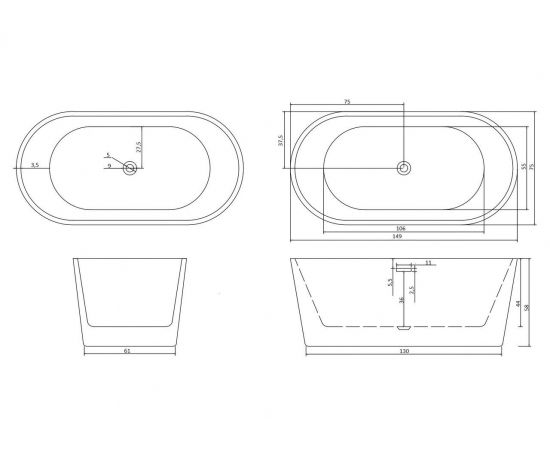 Ванна Ceruttispa RESIA150 акриловая отдельностоящая 1500x750x580_, изображение 6