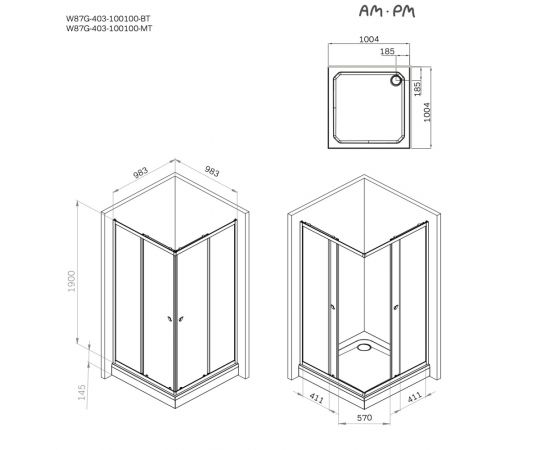 Душевое ограждение  AM.PM Sunny W87G-403-100100-MT 100x100 см без поддона_, изображение 8