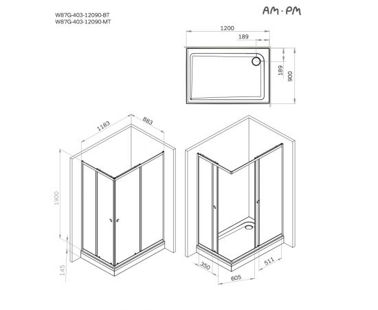 Душевое ограждение  AM.PM Sunny W87G-403-12090-MT 120x90 см без поддона_, изображение 7