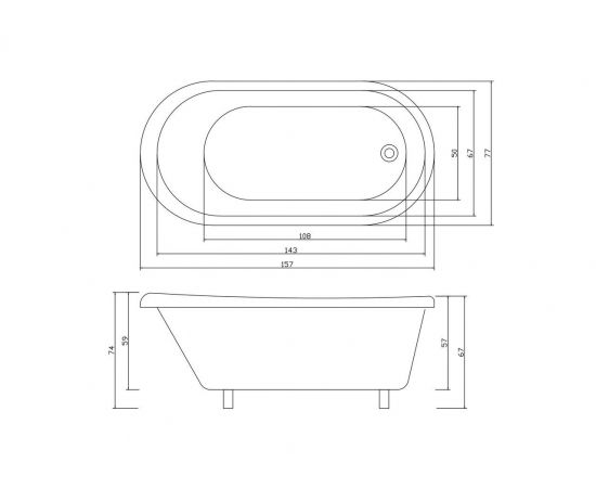 Ванна Ceruttispa CLASSIC150MB акриловая отдельностоящая 1570x770x740 на черных львиных лапах_, изображение 5