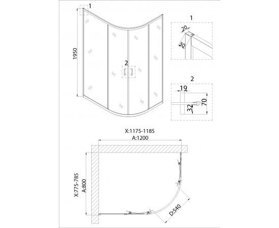 Душевое ограждение Niagara Nova NG-6821-08 BLACK 120х80х195 полукруг черный стекло прозрачное 6 мм_, изображение 7
