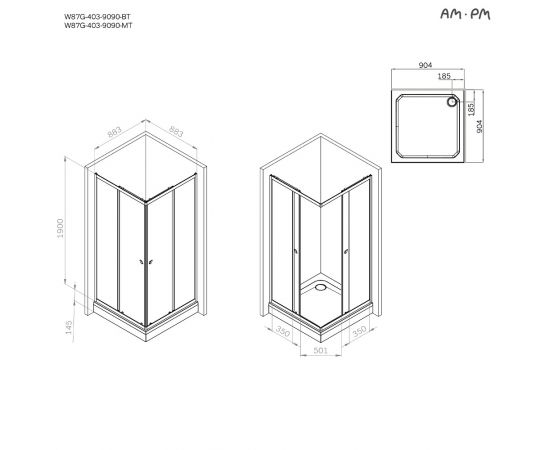 Душевое ограждение  AM.PM Sunny W87G-403-9090-BT 90x90 см без поддона_, изображение 8