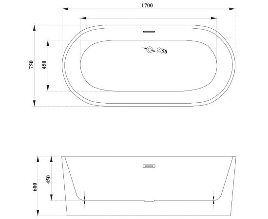 Ванна Ceruttispa SKYE170MW акриловая 1700x750x600 отдельностоящая белая матовая со сливом-переливом_, изображение 5