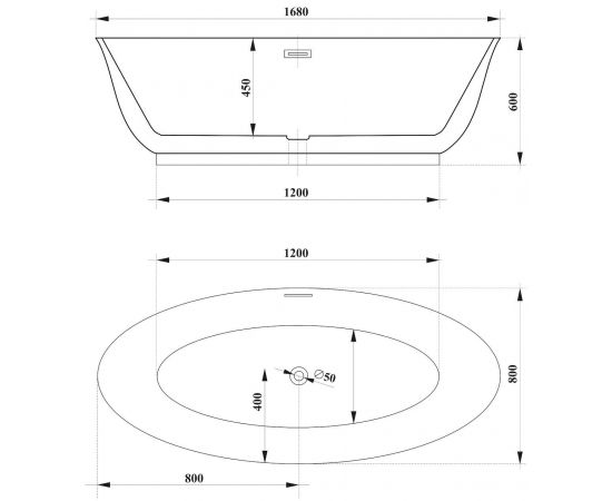 Ванна Ceruttispa GRETA170MW акриловая 1700x800x600 отдельностоящая белая матовая со сливом-переливом_, изображение 4