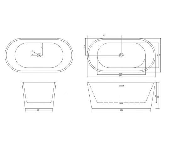 Ванна Ceruttispa RESIA170II акриловая отдельностоящая 1700x750x600_, изображение 4