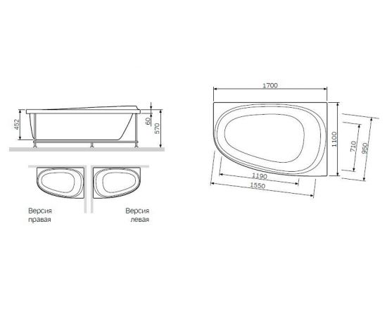 Акриловая ванна AM.PM Like 170x110 L с каркасом W80A-170U110W-R_, изображение 10