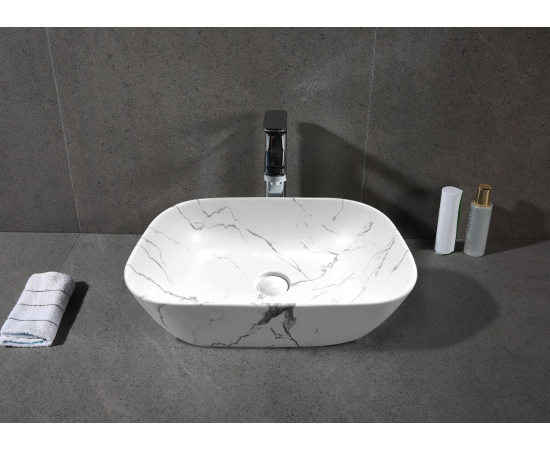 Раковина накладная Ceruttispa CR8215MMW мрамор матовый белый прямоугольная 455х320х135_, изображение 2